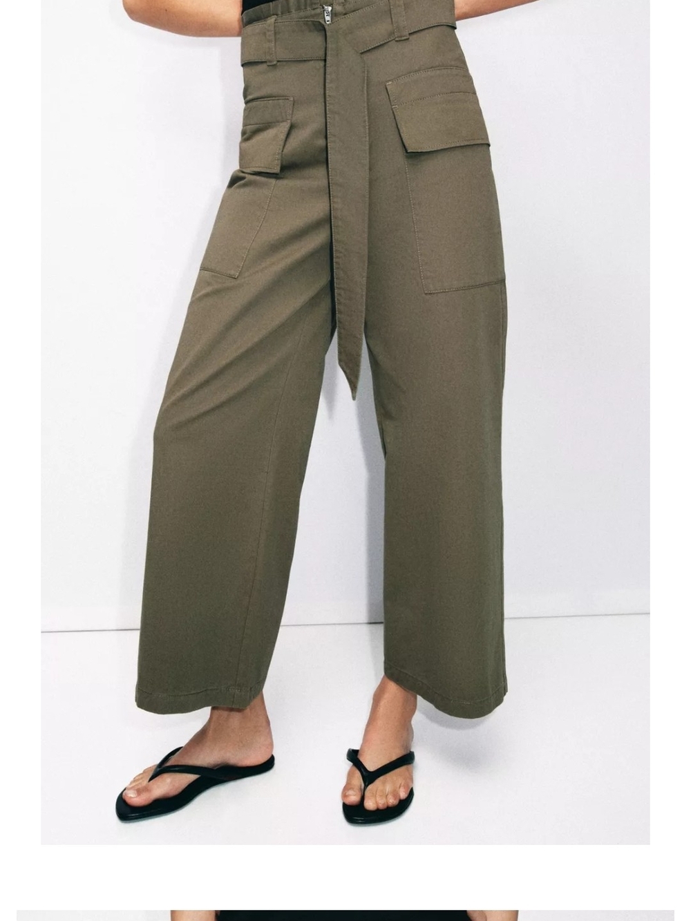 Zara Olive Utility High-Rise Cropped Wide-Leg Pants